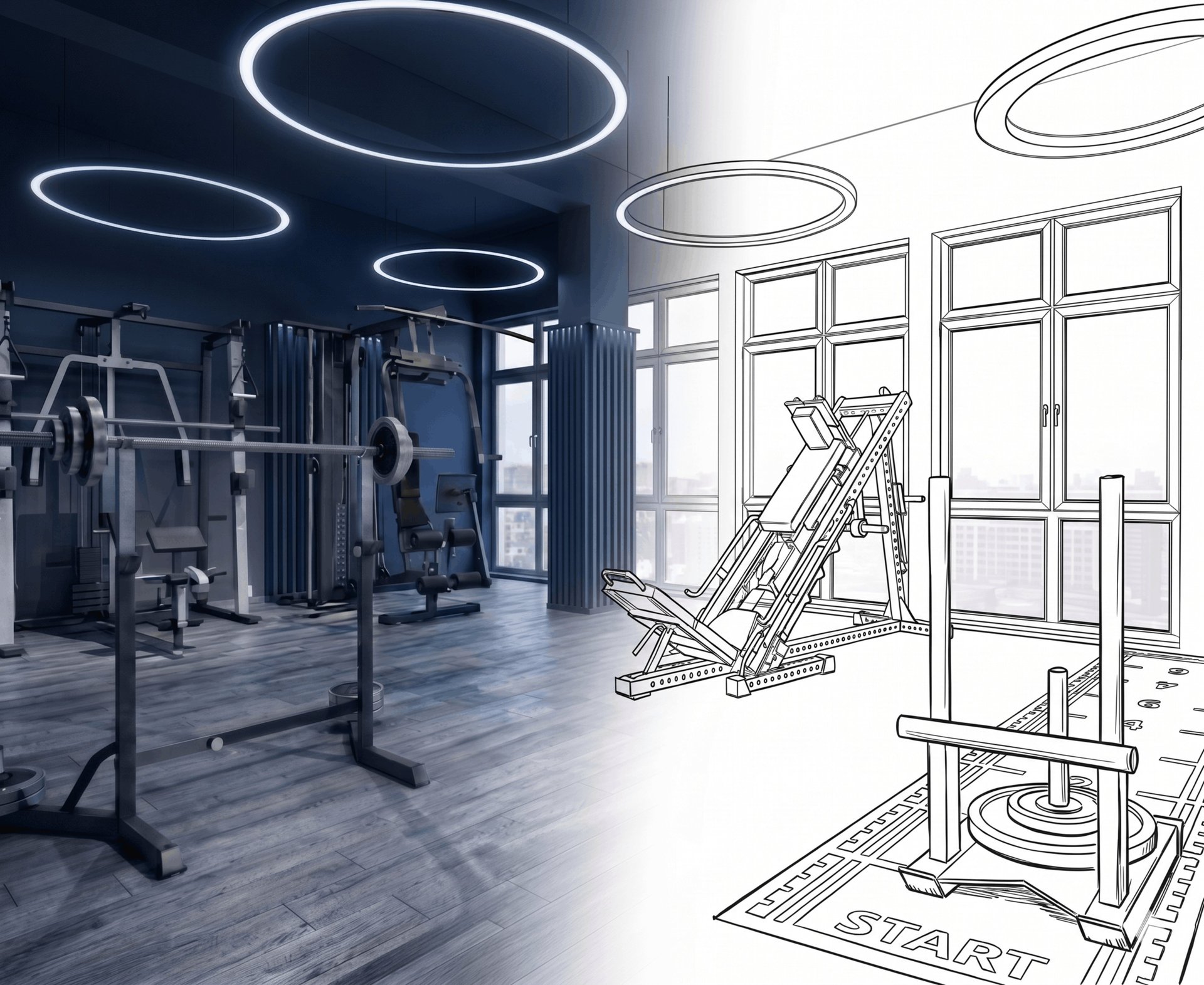 Neukonzeptionierung bestehender Fitnessstudios – Skizze und Planung
